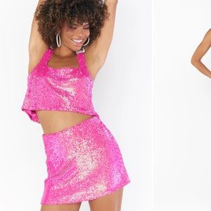 show me your mumu pink sequin set (BOTTOMS ONLY)